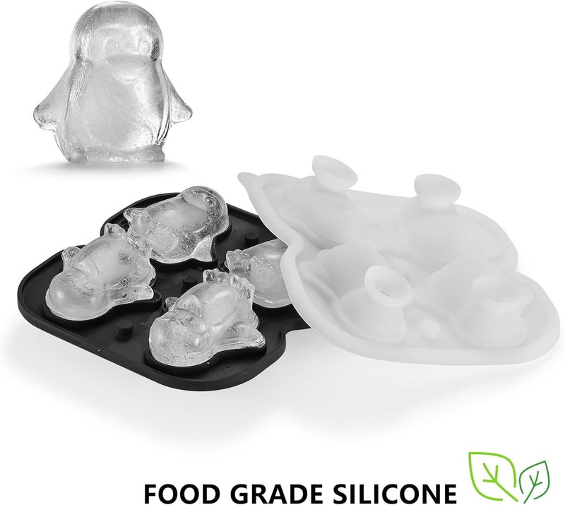 ACOOKEE Penguins Ice Cube Tray Fun Shapes, Odd Novelty Cute Penguin Gifts, 2.2" Large Silicone Whiskey Ice Mold for Cocktails,Bourbon,Brandy, w/Funne - Image 2
